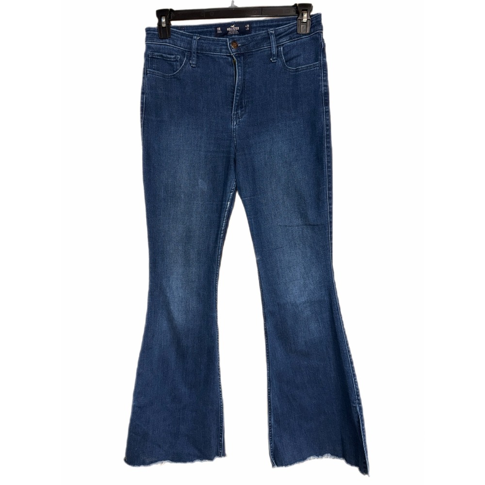 Hollister Y2K High Rise Flare Jeans 11R W30 L31 Medium Dark Wash Frayed Hem